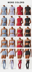 Conjunto de Yoga para Mujer de 2 Piezas, Color Sólido, Leggings de Cintura Alta, Top Corto con Tirantes Finos, Cierre de Cremallera, Ropa Deportiva Azul - Product Image 4