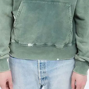 Sweat à capuche vert vieilli pour hommes, pull streetwear surdimensionné, polaire vintage, poche kangourou décontractée, manches longues - Product Image 6