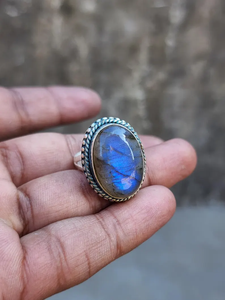แหวนแลบราโดไรต์ทรงรีธรรมชาติเงินสเตอริง925อัญมณีฉูดฉาดสีฟ้าเครื่องประดับ Boho ของขวัญวันแม่ขายส่ง - Product Image 6