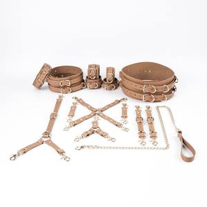 Ensemble de retenue BDSM 16 pièces de différentes couleurs et options de quincaillerie ceinture et menottes de cuisse BDSM-0012 en cuir de vachette véritable - Product Image 1