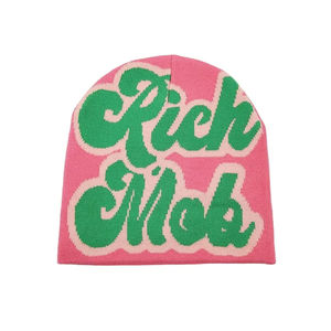 Gorro de Jacquard de algodón con estampado personalizado alto, diseño Reversible, estampado gráfico, bordado, Etiqueta Privada, gorros acrílicos de invierno - Product Image 6