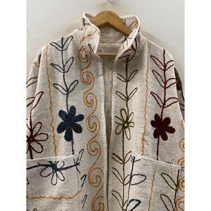 Ivory Wildflower Ladies <b>Leather</b> <b>Jacket</b> Spring Stand Collar <b>Blazer</b> Embroidered Technique Custom Logo Sheep Skin Lightweight Short - Product Image 4