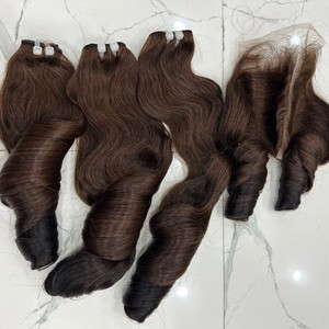 Venta al por mayor Super doble dibujado Choco marrón Funmi Bouncy rizos cutícula alineada crudo vietnamita extensiones de cabello humano tejido - Product Image 2