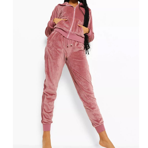 Conjunto Deportivo de Terciopelo para Mujer, Estilo Casual, Diseño Sólido, Dos Piezas, Sudadera con Capucha de Manga Larga, Pantalones Cortos Impermeables para Invierno - Product Image 1