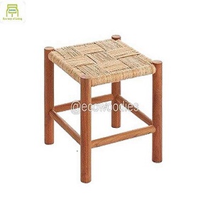 Taburete otomano pequeño de madera con consola de incrustaciones de hueso de mimbre de algodón macramé para cocina o bebés/Material de tela para niños - Product Image 5