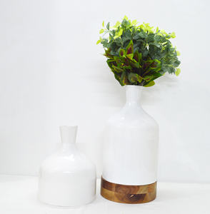 แจกันเคลือบผงพร้อมฐานฐานแท่นไม้แจกันดอกไม้สีขาวแจกันสไตล์คลาสสิกที่ดีที่สุดสำหรับบ้านหรูหรา - Product Image 2