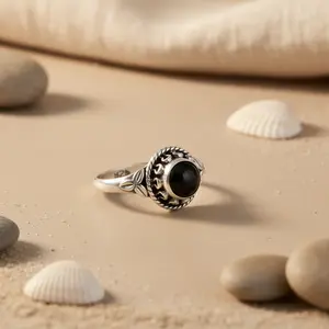 Anillo de Plata de Ley 925 con Ónix Negro para Mujer, Engaste de Bisel con Baño de Oro de 18K para Boda o Compromiso, Joyería para Primer Regalo - Product Image 2