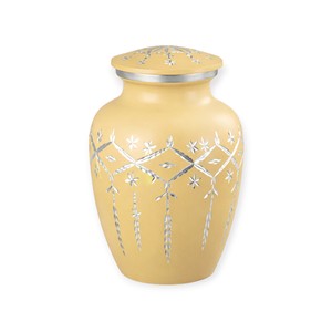 Urne commémorative florale dorée avec motif incrusté d'argent, petite urne élégante pour les cendres et un hommage intemporel - Product Image 1