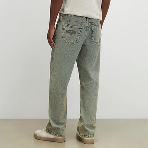 Jeans vintage en coton délavé à l'acide pour hommes, coupe large, style mode, avec effet usé, coupe droite, style charpentier, baggy, motif animalier, pour fabricants sur mesure - Product Image 2