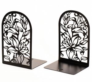 Sujetalibros de metal con recorte floral con acabado en polvo-Soportes de libros decorativos para librerías y escritorios de estudio - Product Image 1