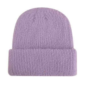 Custom Oem & Odm Jacquard Logo Mens Knit Winter Color Block Stripe <b>Fluffy</b> Beanie Warm Fuzzy Knit Winter <b>Hat</b> Mohair Beanie - Product Image 4