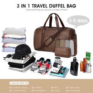 Sac polochon de voyage en cuir Pu Gym marron rétro hommes affaires multifonctionnel bagages en cuir sac de nuit sac polochon de voyage de luxe - Product Image 3