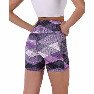 Pantalones cortos de motorista de Yoga de cintura alta con estampado personalizado para mujer, ropa deportiva de poliéster Spandex con Control de barriga para Fitness, correr, cintura media - Product Image 4