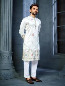 Broderie à plusieurs fils Motif de cerf Daaman Concept Kurta pour les fêtes de famille et les occasions spéciales - Product Image 2
