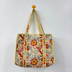 Sacs fourre-tout matelassés en coton imprimé à la main, sacs fourre-tout indiens traditionnels, sacs fourre-tout artisanaux avec impression à la main - Product Image 1