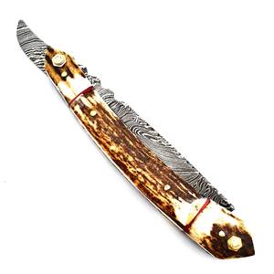 Maquinilla de afeitar de peluquero plegable recta de acero de Damasco personalizable clásica hecha a mano Industrial OEM DIY mango de cuerno Logotipo de Color personalizado - Product Image 3