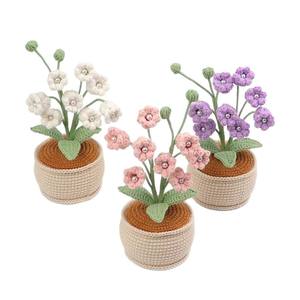 Flor artificial de lirio de los valles de ocho cabezas, tejida a ganchillo, con base de hilo y en maceta, para decoración transfronteriza del hogar, escritorio y bodas - Product Image 5