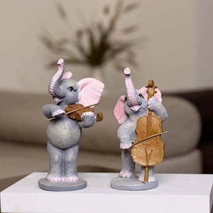Estatua de Resina de Trío de Elefantes Musicales, Adorable Decoración de Exterior con Patrón Animal - Product Image 6
