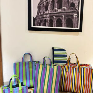 Bolsa de cosméticos de Playa Grande impermeable reciclada de telar manual de moda ecológica personalizada reutilizable con Cremallera de nailon tejido a rayas - Product Image 2