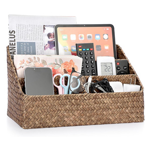 Handmade desk organizer stationery supply seagrass paper magazine holder <b>tabletop</b> <b>storage</b> basket - Product Image 3