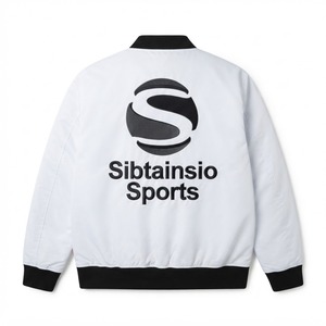 Chaqueta Bomber Blanca Personalizada con Ribete Negro, Chaqueta Universitaria Vintage de Dos Colores, Chaqueta de Béisbol de Alta Calidad para Otoño e Invierno - Product Image 5