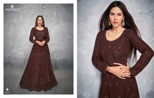 ชุดราตรียาวปักลาย Anarkali สำหรับผู้หญิง,เสื้อคลุมกันแดดสไตล์อินเดียดั้งเดิมแขนยาวนักออกแบบ - Product Image 6