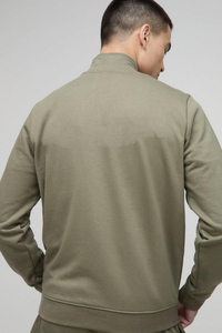 Khaki Green Half Zip <b>Sweatshirt</b> Unisex Oversized Cotton Fleece Quarter Zip Pullover Drop Shoulder Custom Logo Winter Hoodies - Product Image 3