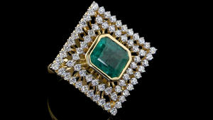 Bague de luxe en émeraude de laboratoire et diamant de laboratoire rond, bijoux pour mariage, occasions spéciales et événements religieux - Product Image 4