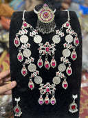 Ensemble afghan moderne en acier inoxydable pour femmes, avec des détails inspirés de l'héritage, orné de cristaux et de strass, fait à la main, pour les tenues de mariée et les fêtes - Product Image 3