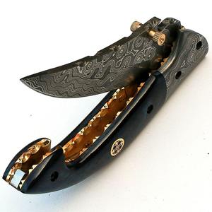 Navaja Plegable de Bolsillo de Acero de Damasco de Grado Industrial Hecha a Mano Personalizada, Soporte OEM, Mango de Madera/Hueso/Resina, Hecho en Pakistán - Product Image 3