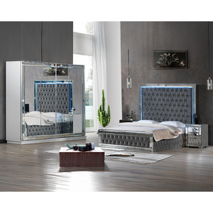 Juego de Dormitorio de Metal Tapizado de Diseño Moderno con Tapicería de Cuero, Cama King Size, Fabricante Turco, Venta al Por Mayor para Exportación - Product Image 1