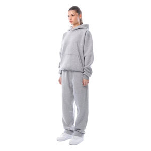 Ensemble de survêtement deux pièces pour femme, coupe classique, taille haute, hiver, capuche linéaire, jogging, logo, 80% coton, 20% polyester, uni - Product Image 1