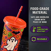 Gobelet en plastique réutilisable de 24 oz pour Halloween avec paille et couvercle, motif fantôme et citrouille, pour café glacé, avec logo personnalisé, articles de fête, vente en gros