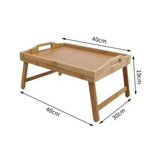 Mesa de Cama de Bambú con Patas Plegables, Escritorio Portátil para Desayuno y Laptop, Bandeja de Servicio de Madera Natural con Asas para Sofá y Cama - Product Image 3