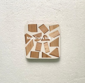 Dinnerware 4X4 Inches Coasters Resin Mats Pads Square Home Hotel Natural square <b>Epoxy</b> Resin Kitchen Accessories - Product Image 3