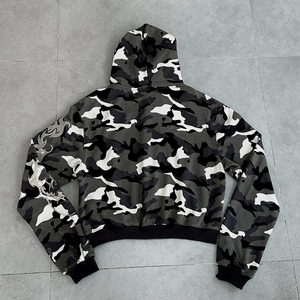 Sudadera con capucha de peso pesado lavada con ácido Unisex de felpa francesa camuflada 550GSM tela gruesa cremallera personalizada Emberiodery Logo Sudadera con capucha - Product Image 3