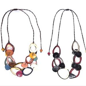 Handmade Religious Tagua <b>Ring</b> <b>Necklace</b> Eco-Friendly Statement Jewelry Vegetable Ivory Interlocking Beads Artistic Colors - Product Image 1