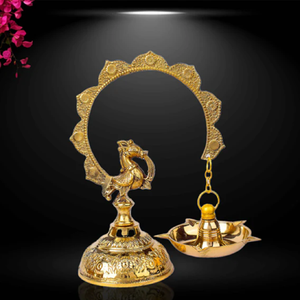 นกหางนกยูงทองเหลืองที่ออกแบบอย่างสวยงามพร้อมแผ่นรองหลังที่แกะสลักซึ่งมีเทพหลายตัวจำหน่ายในราคาขายส่ง - Product Image 2