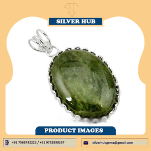 2025 nouvelle tendance 925 en argent Sterling grande forme ovale vert séraphinite à la main pendentif collier bijoux pour fournisseur en gros - Product Image 4