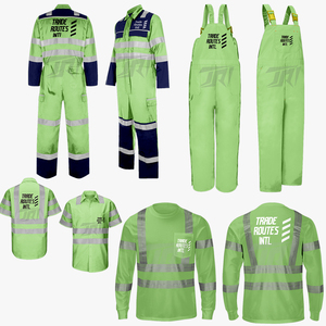 Conjunto de ropa de trabajo aislada de alta visibilidad, camisa abotonada con cuello redondo de poliéster con peto, ropa de trabajo impermeable de seguridad Industrial - Product Image 1