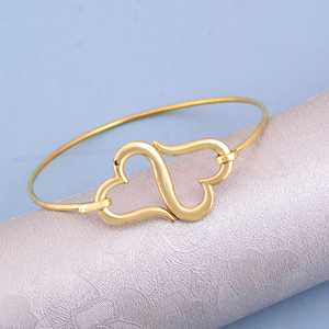 18k Gold Plated Open Heart <b>Bangle</b> Dainty Brass Double Heart Bracelet Minimalist <b>Love</b> Symbol Wholesale <b>Bangle</b> For Women - Product Image 1