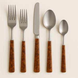 Mirror steel cutlery set amber <b>honey</b> gold resin handle luxury stainless steel dinner <b>spoon</b> fork knife flatware 5 piece kitchen - Product Image 4