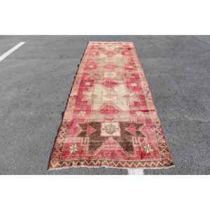 Turkish Vintage Rug, <b>Runner</b> 3.8x12.1 ft (117x370 cm) Rug, <b>Red</b> Southwestern Wool Rug - Product Image 2