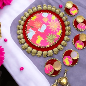 Diseñador Pichwai impreso Diwali vela Rangoli conjunto bordado oro Gotta Patti trabajo Rangoli conjunto para boda, Haldi, Mehendi - Product Image 2