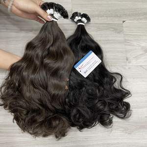 Cutículas completas Fondo grueso Onda natural Doble dibujado 100% Materia prima rusa Extensiones de cabello de punta plana Fábrica de Vietnam - Product Image 1