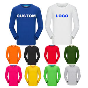 Venta al por mayor cuello redondo bordado estampado hombres mujeres liso poliéster en blanco logotipo personalizado algodón manga larga Camiseta - Product Image 1