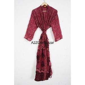Kimono de Seda 100% Hecho a Mano, Suave, Estilo Boho para Mujer, Bata Larga con Mangas Largas, Logotipo Estampado en la Parte Delantera, para Festivales y Playa - Product Image 1