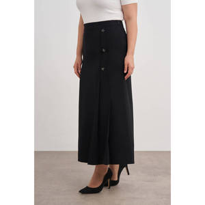 Jupe midi à imprimé floral en noir, tricot confortable, taille empire, style coréen vintage et élégant - Product Image 3
