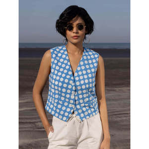เสื้อกั๊กผ้าฝ้ายลายจุดสีน้ำเงินอ็อกซ์ฟอร์ด-เสื้อคลุมสไตล์วินเทจ - Product Image 1