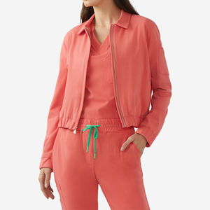 Chaqueta de manga elástica con estilo rojo de calidad superior para mujer, laboratorio médico suave con cremallera, uniforme de Hospital, chaqueta para mujer, uniformes de enfermería - Product Image 4